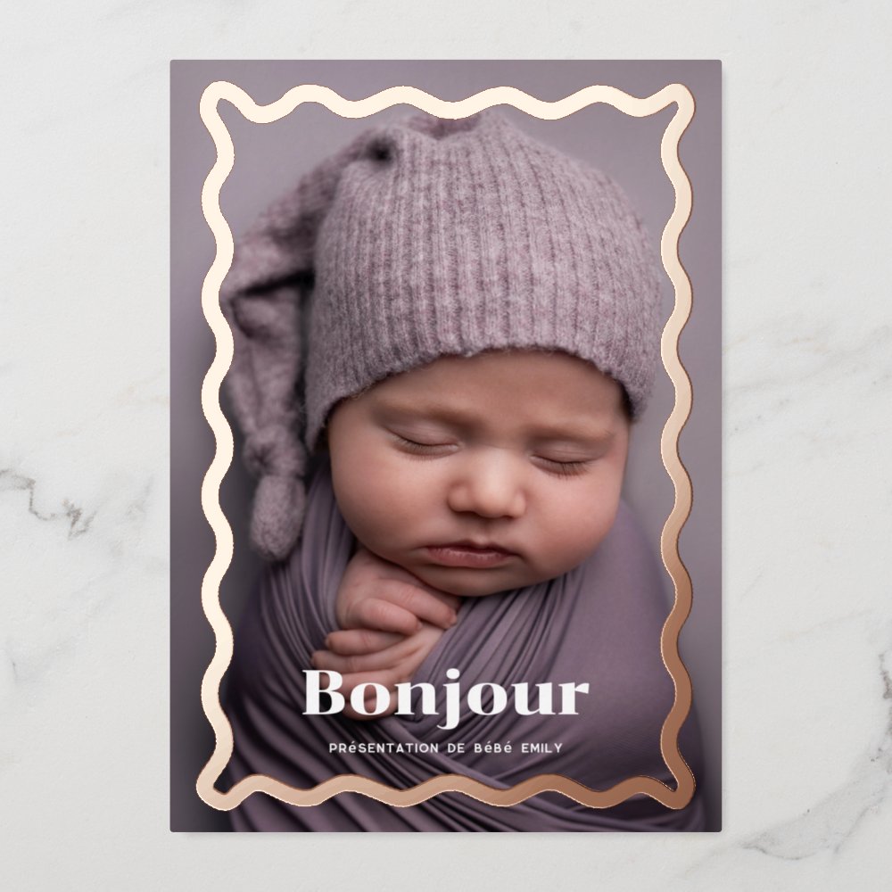 Faire-part de naissance fantaisiste en or rose Foil Invitation
