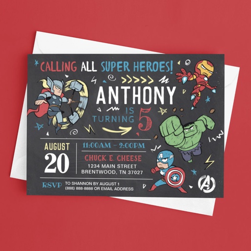 Avengers Chalkboard Birthday Invitation
