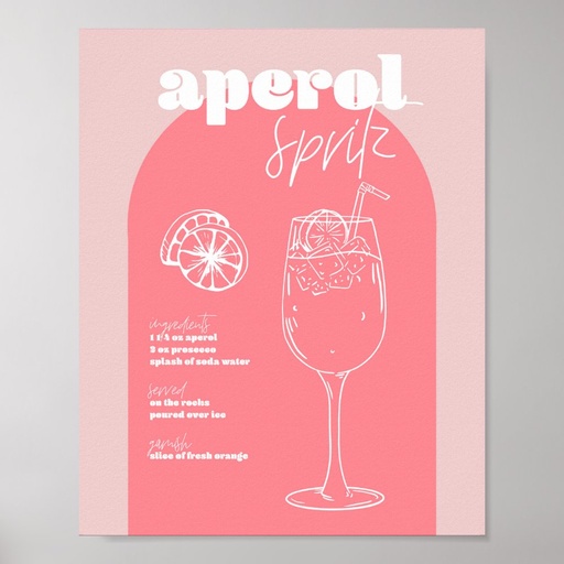 Vintage Retro Inspired Aperol Spritz Recipe Pink Poster